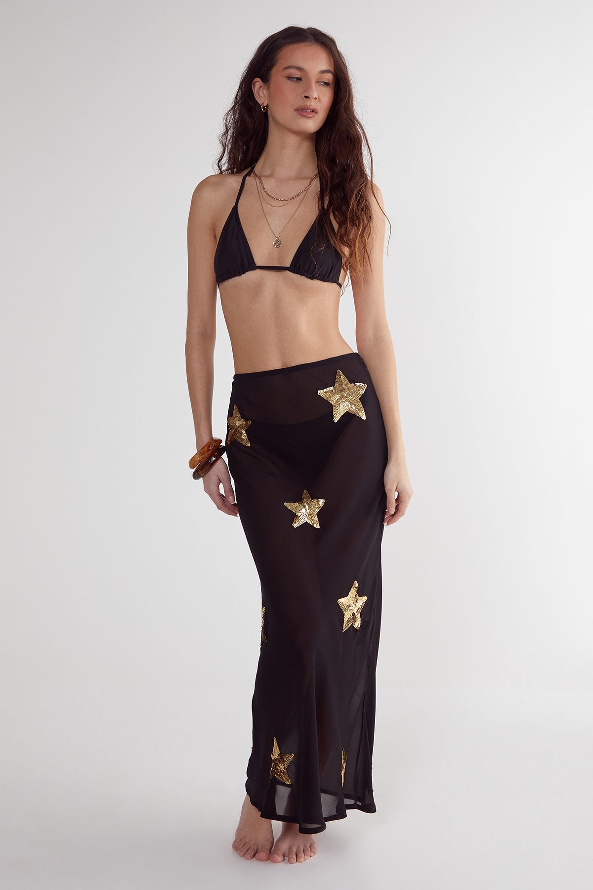 NastyGal Star Embellished Midi Beach Skirt Black image 3