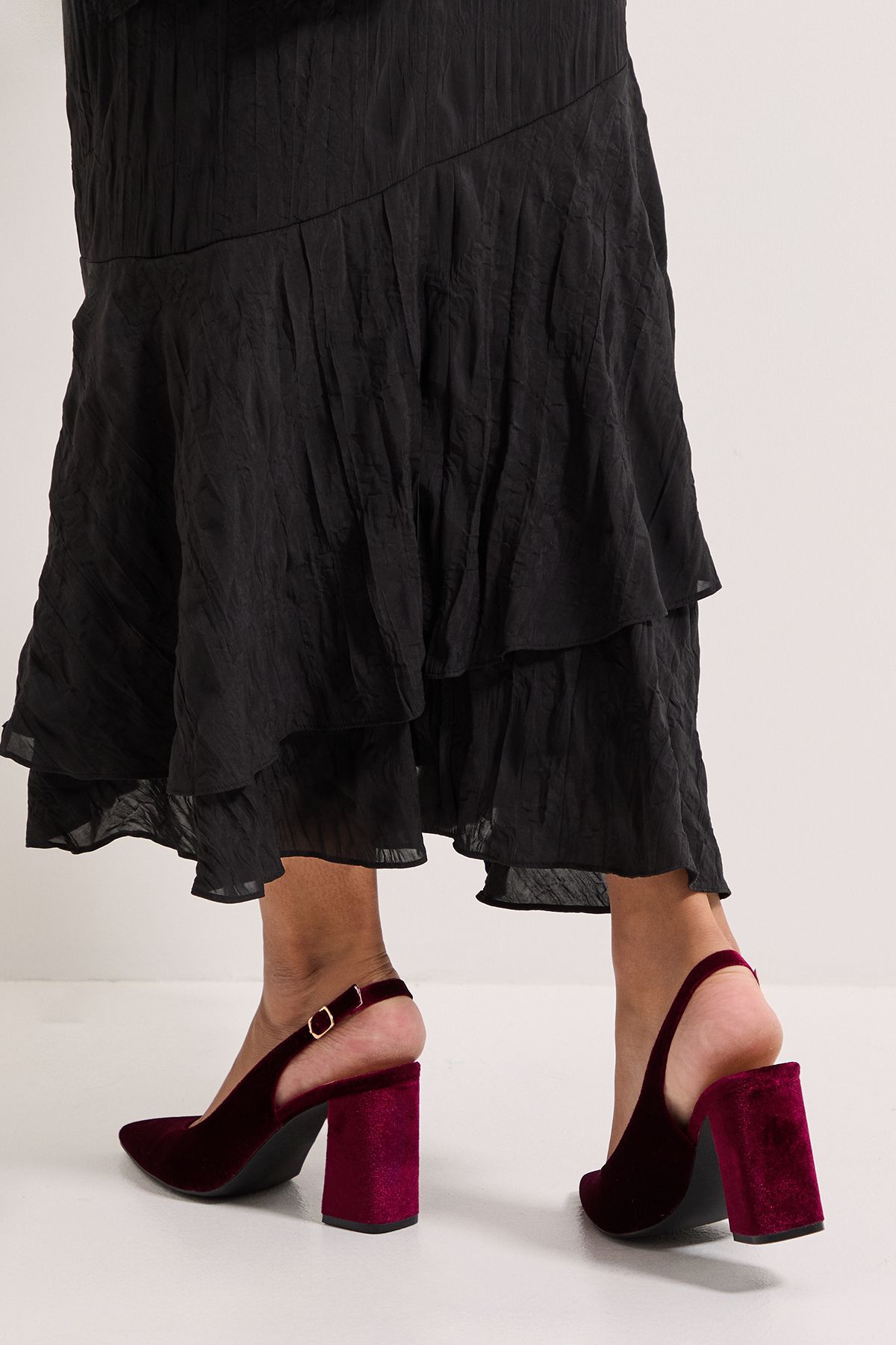 Dorothy Perkins Ellens Velvet Pointed High Block Heel Slingback Court Shoes Dark Red image 4