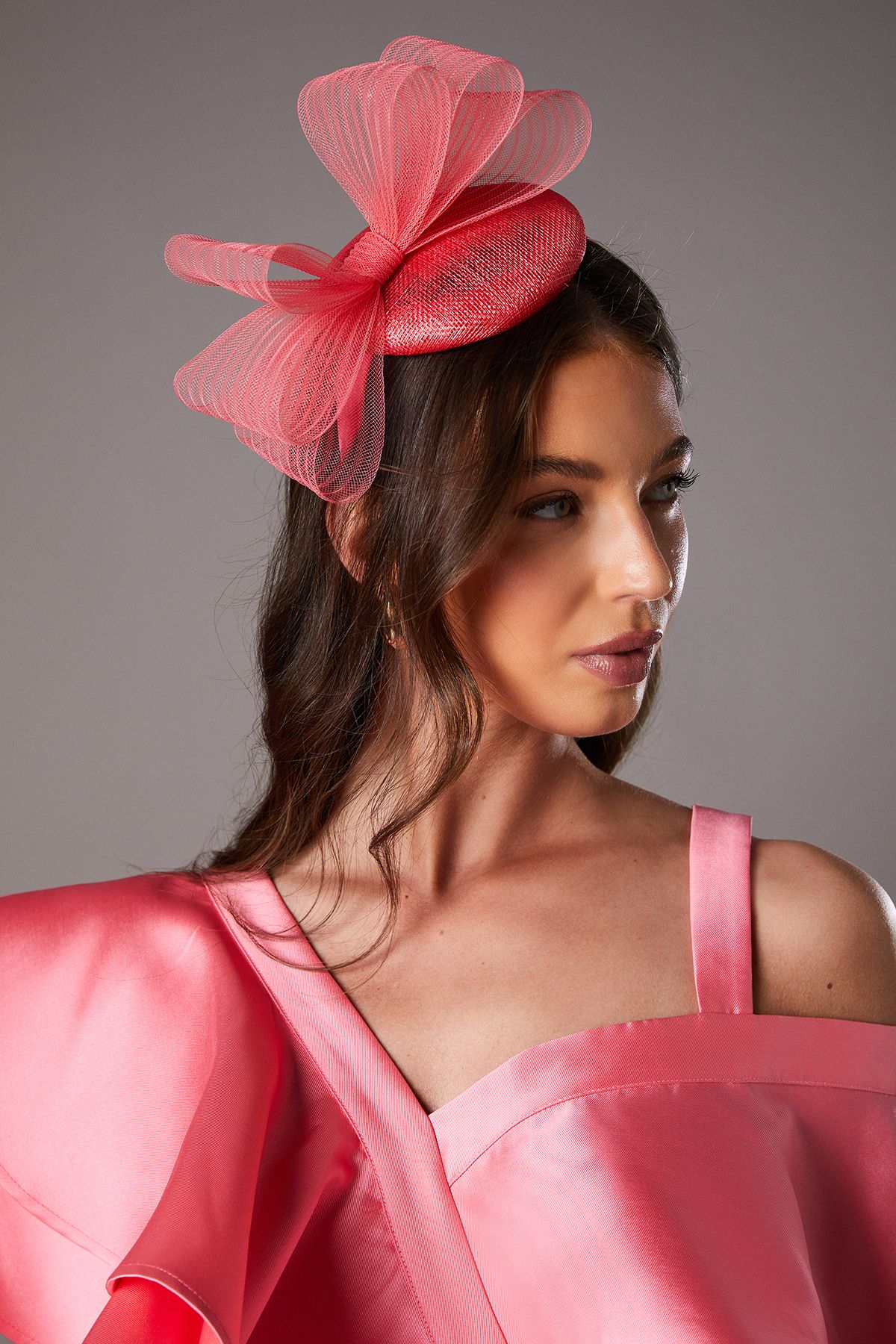Coast Lisa Tan Mesh Bow Pillbox Fascinator Coral image 2