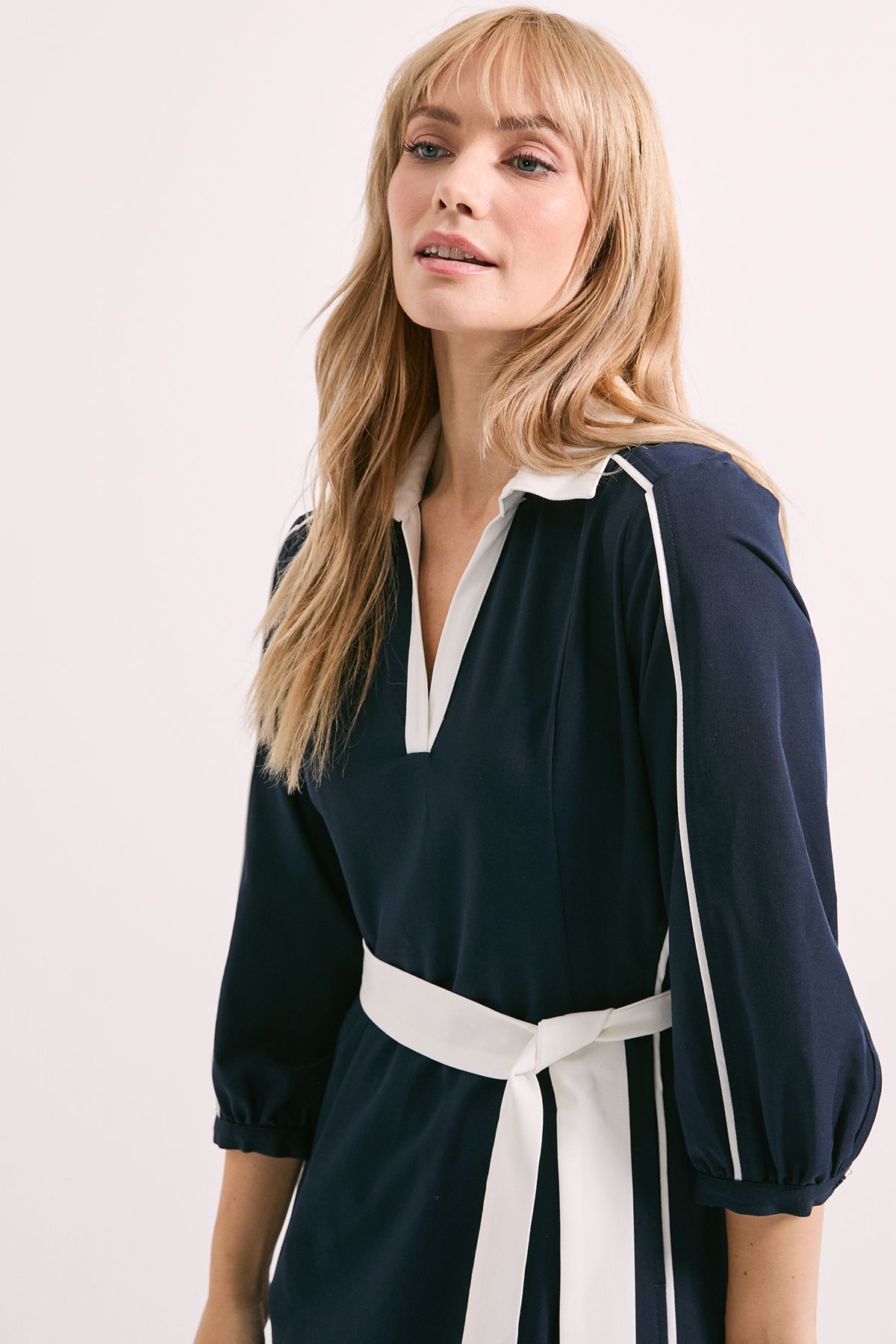 Principles Piping Detail Contrast Collar Midi Dress Navy image 2