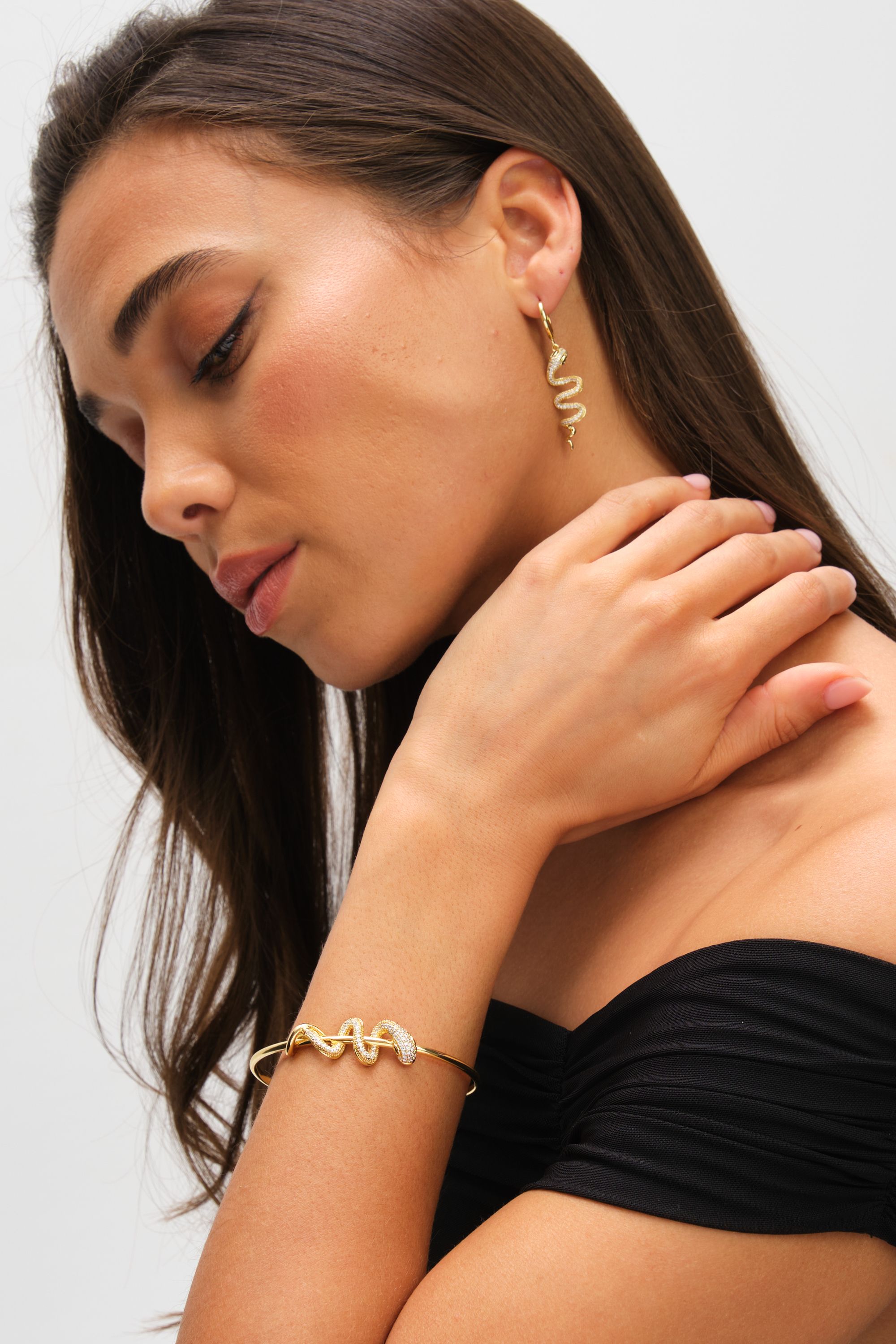 Inicio 14K Gold Plated Snake Spiral Drop Hoop Earrings - Gift Pouch image 2