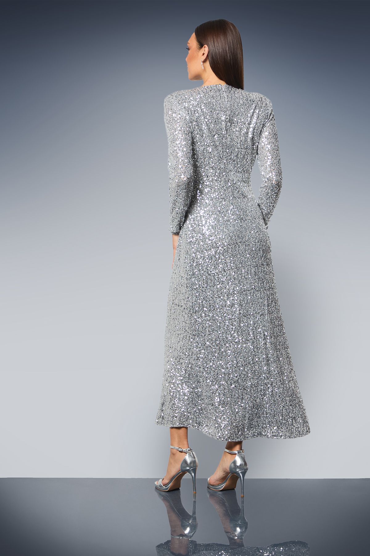 Principles Sequin Gathered Bodice Midaxi Dress Silver image 3