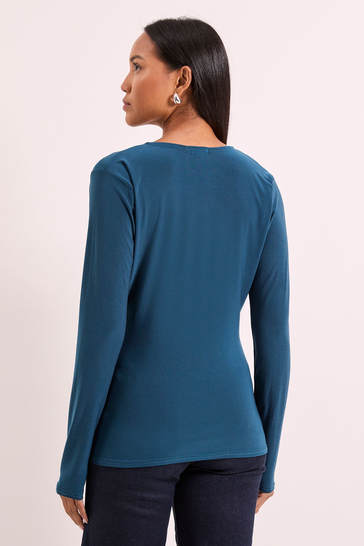 Principles Teal Wrap Ruched Side Long Sleeve Jersey Top Teal image 3
