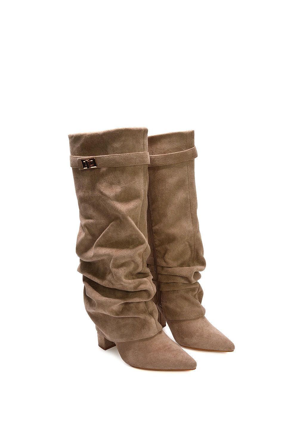 XY London 'Zaria' Slouchy Block Heel Knee High Fold Over Boots image 5