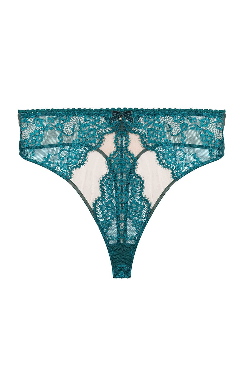 Playful Promises Phoebe Teal Eyelash Lace 'High Waist Thong' image 7