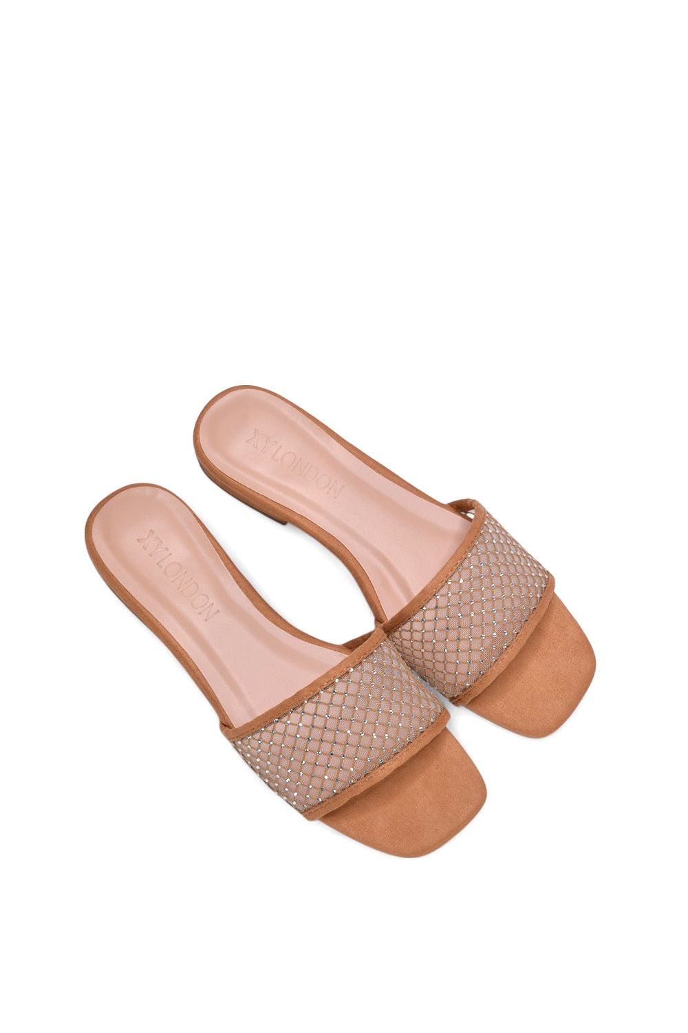 XY London 'Gabrielle' Flat Slip On Open Toe Diamante Slider Mule Sandals image 5