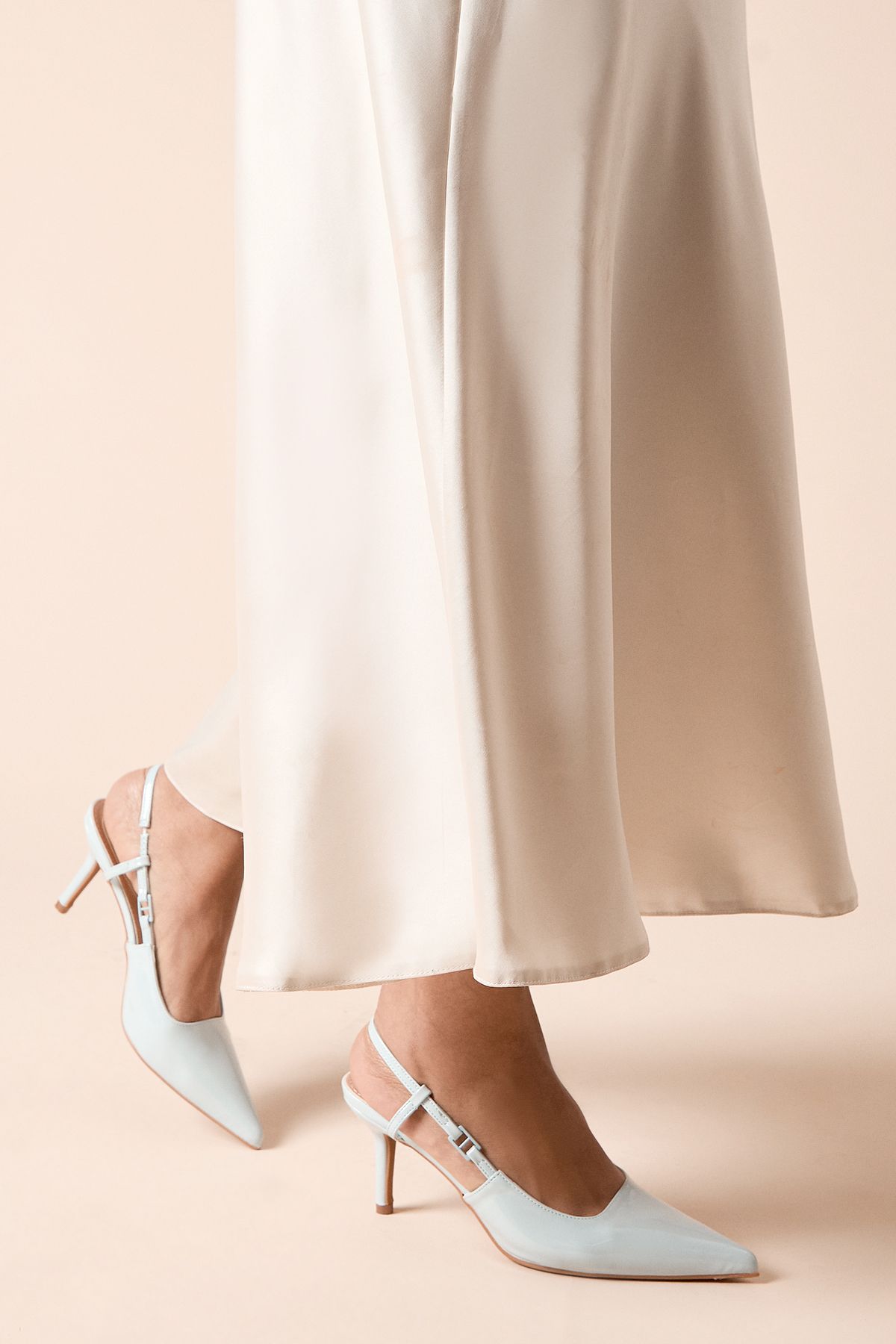 Dorothy Perkins Billie Faux Patent Leather Pointed Slingback High Stiletto Heel Court Shoes Light Blue image 2