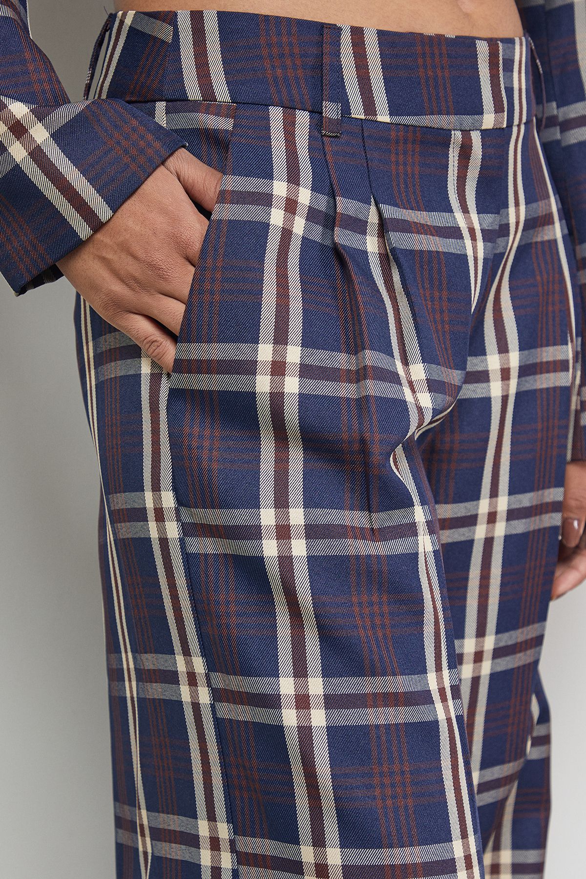 Warehouse Navy Check Wide Leg Trouser Co-ord Navy image 4