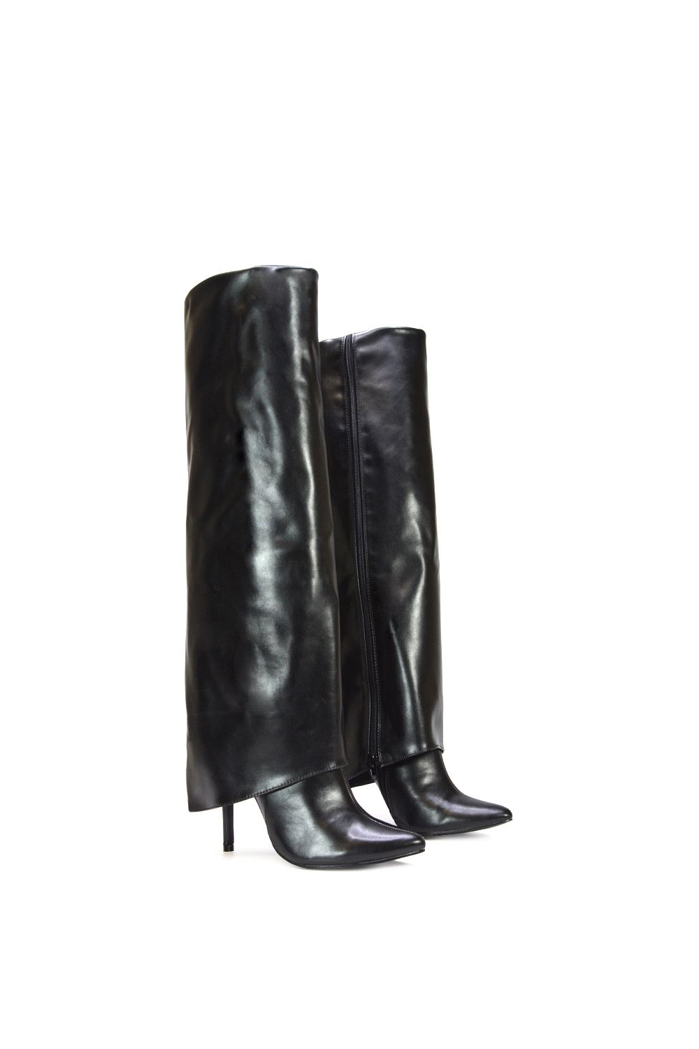 XY London 'Shauna' Knee High Fold Over Boots With Stiletto High Heel image 6