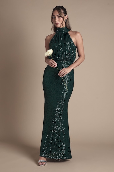 Coast Halterneck Sequin Bridesmaid Maxi Dress Emerald