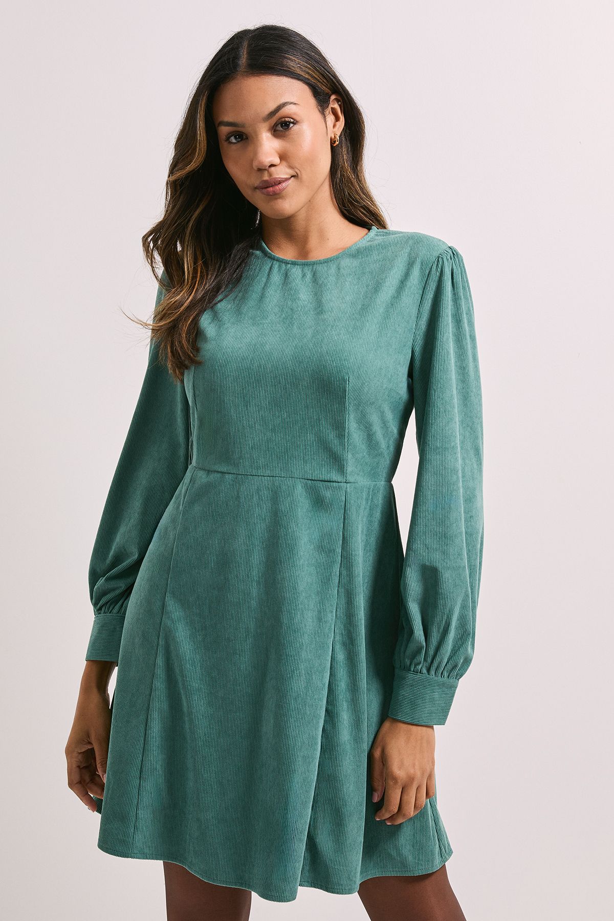 Dorothy Perkins Seam Detail Cord Mini Dress Green
