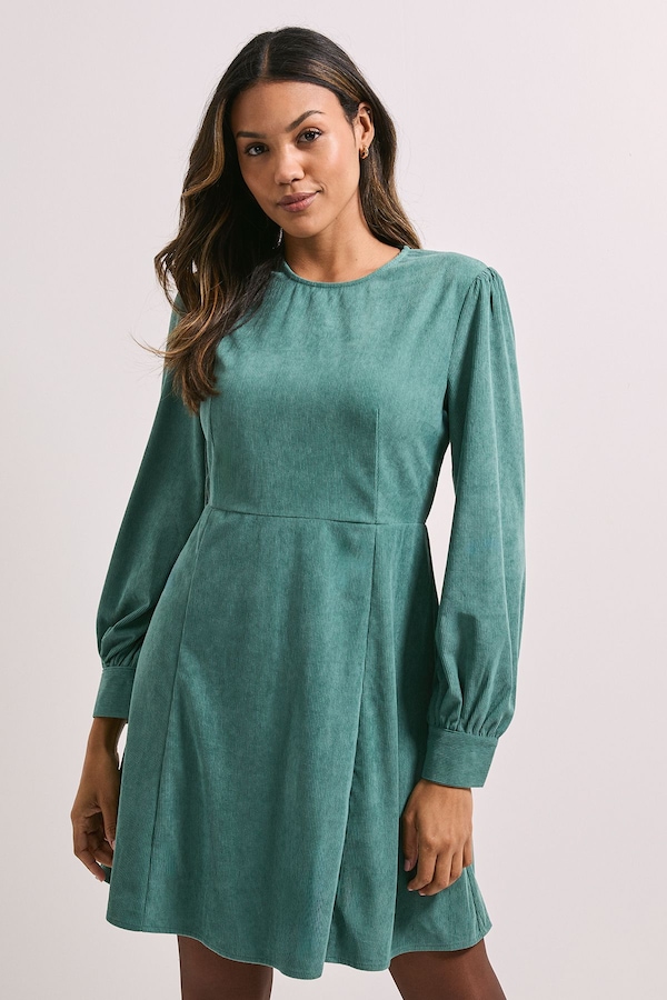 Dorothy Perkins Seam Detail Cord Mini Dress Green
