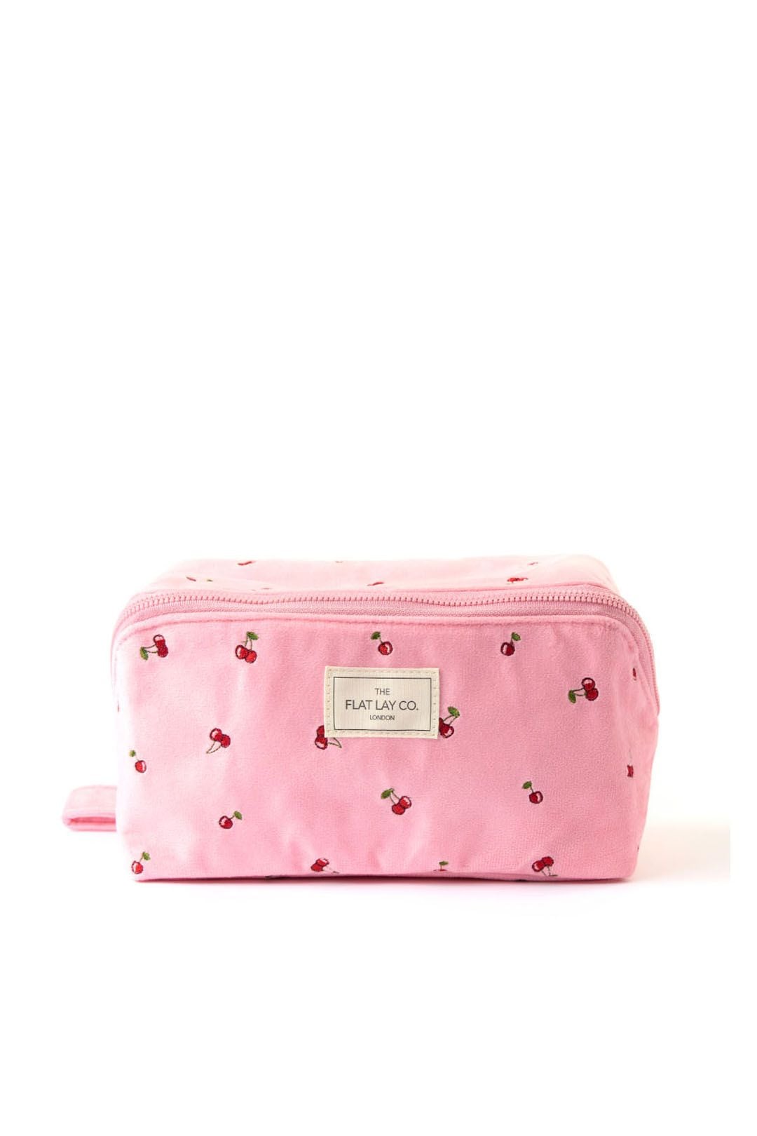 The Flat Lay Co Makeup Box Bag - Ditsy Cherries Pink Embroidered Velvet Multi image 1