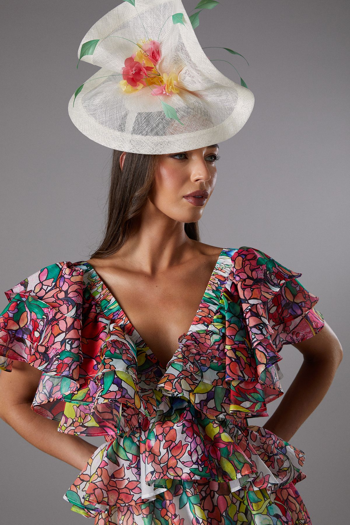 Coast Lisa Tan Tie Back Ruffle Peplum Dress Multi image 4