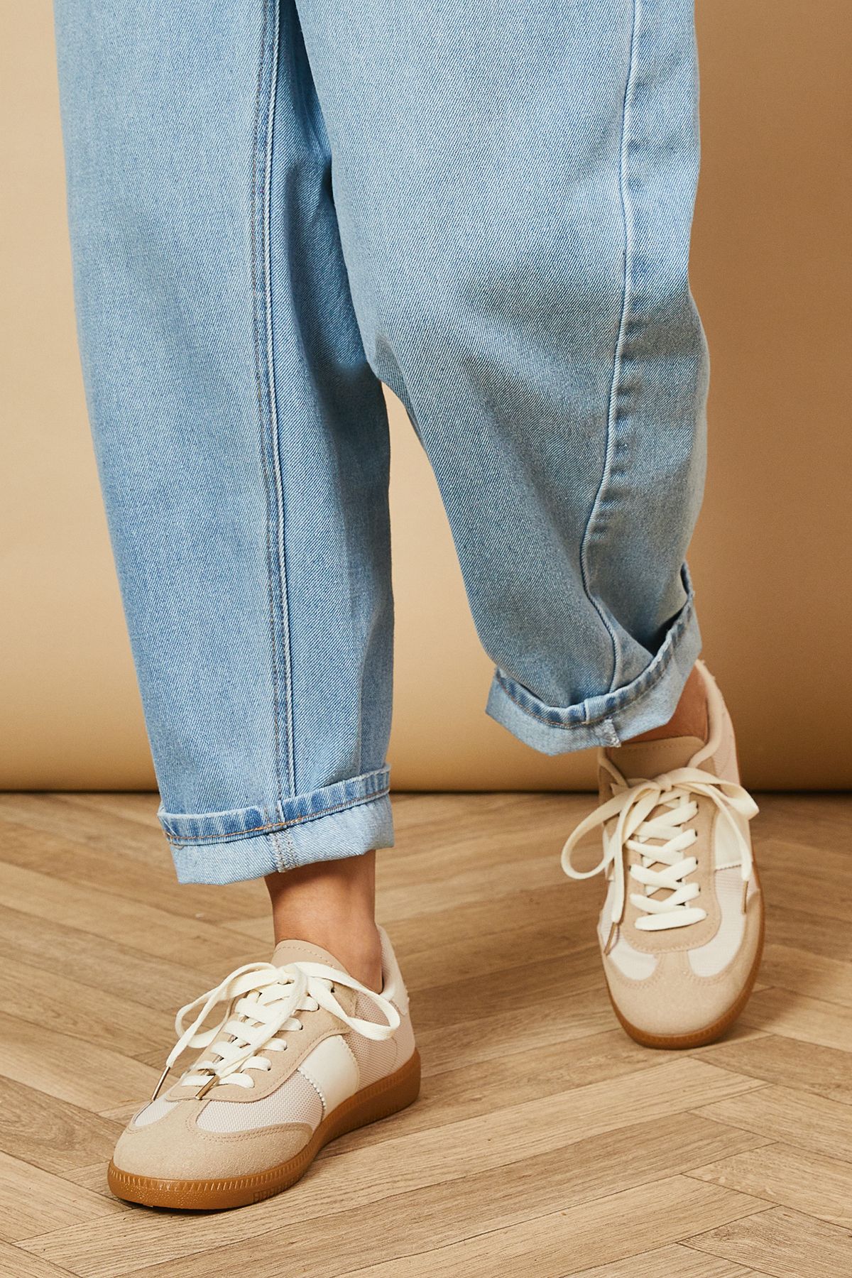 Oasis Denae Faux Suede Side Stripe Lace Up Trainers Taupe image 2