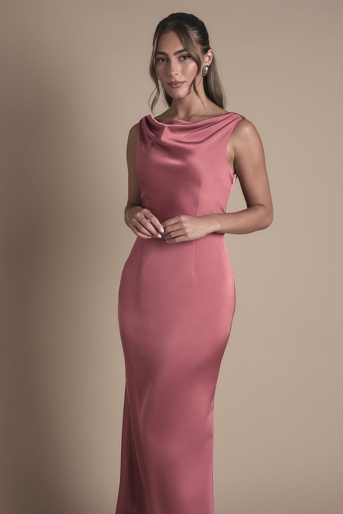 Oasis Oasis Cowl Neck Open Back Midi Bridesmaid Dress Terracotta image 2