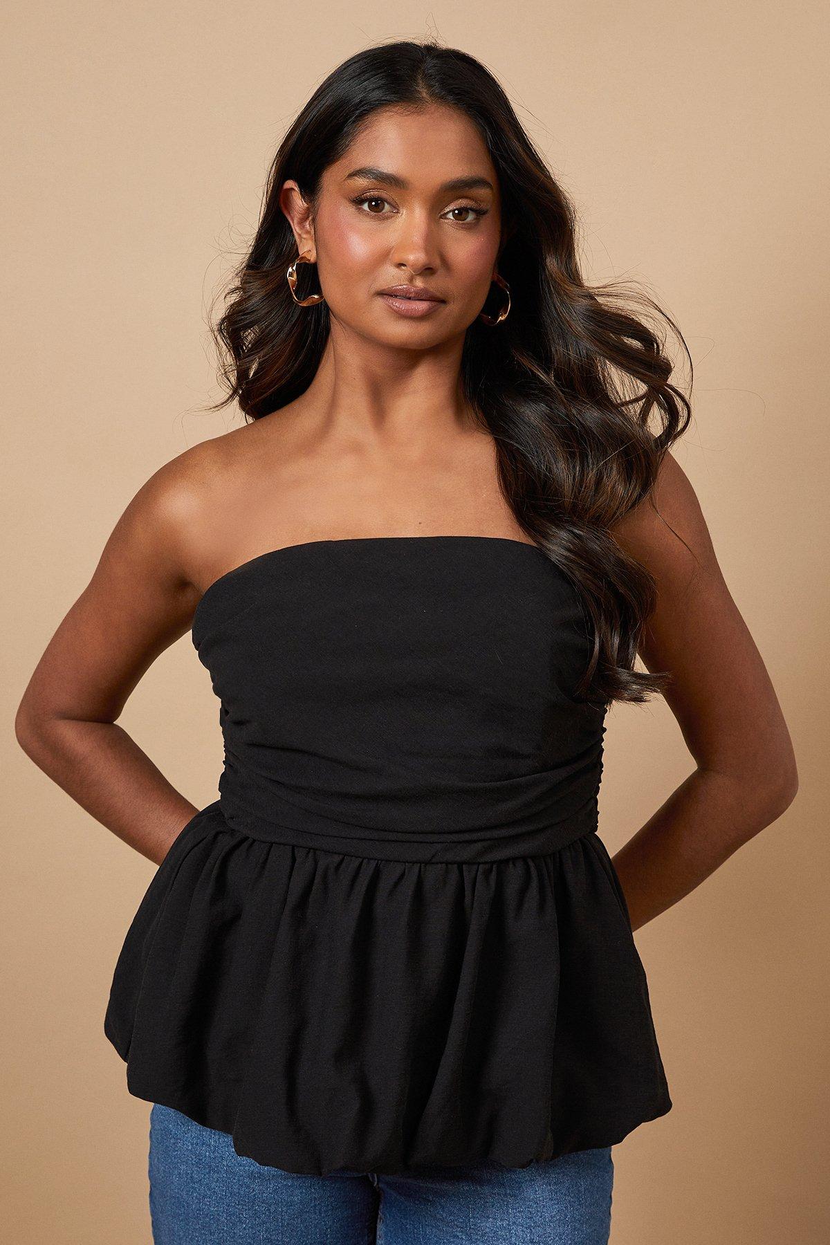 Oasis Strapless Gathered Peplum Top Black image 1