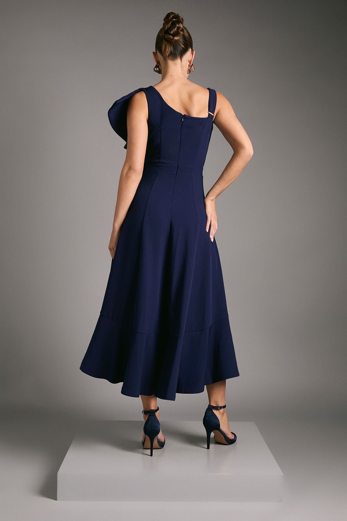 Coast One Shoulder Crepe Ruffle Midi Dress Navy image 3