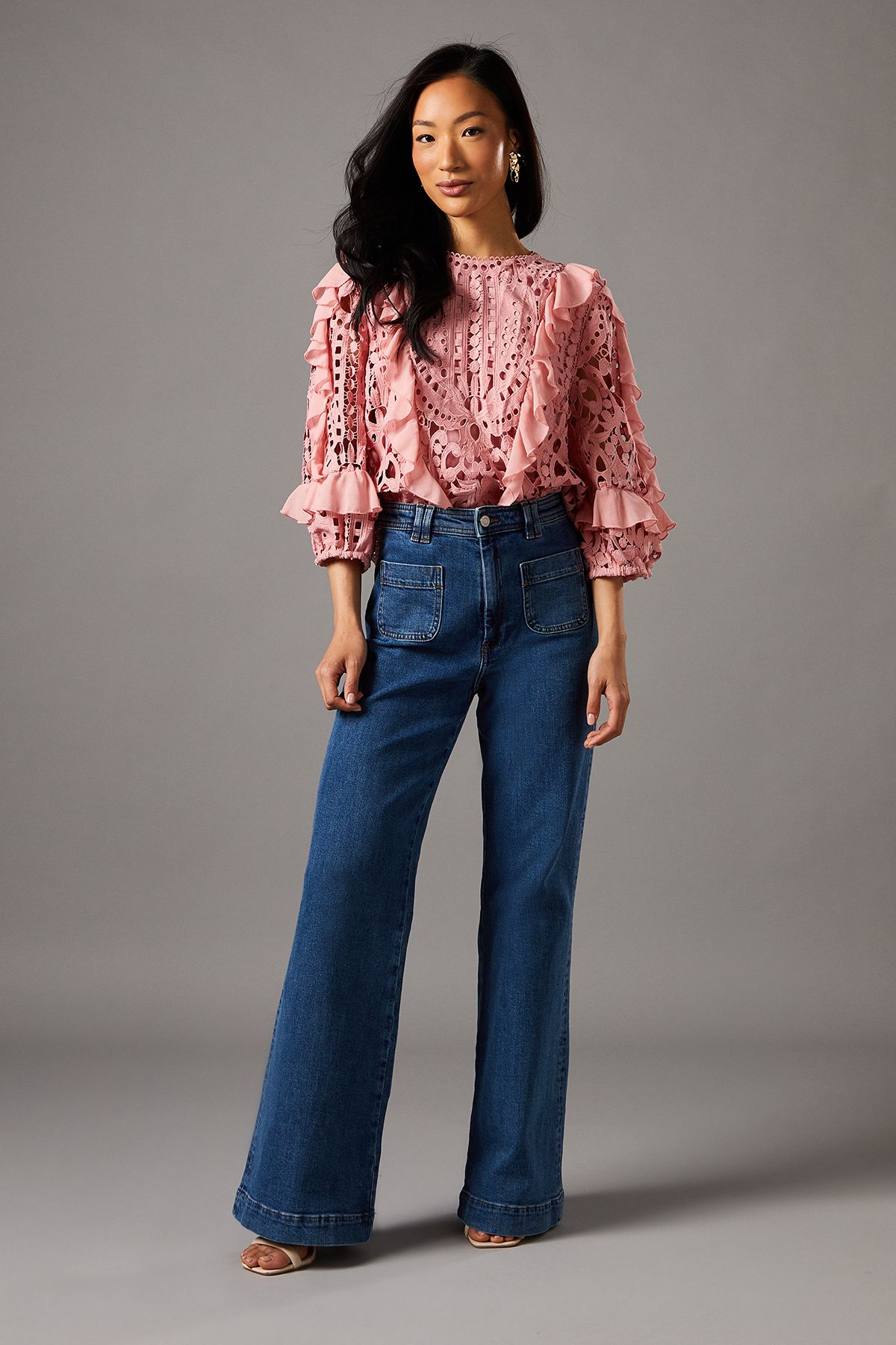 Coast Lace Frill Sleeve Top Blush image 2