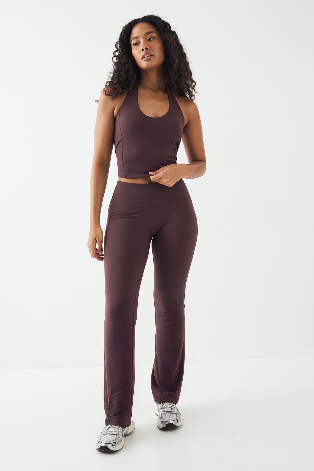 DSGN Studio DSGN Studio Sports Ultra Sculpt Detail Padded Halterneck Top Chocolate image 3