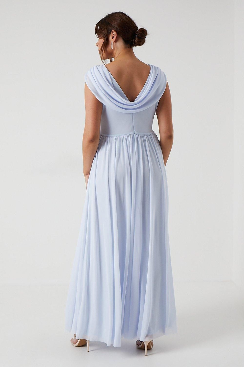 Coast Plus Size Cowl Back Stretch Mesh Bridesmaid Maxi Dress Ice Blue image 3