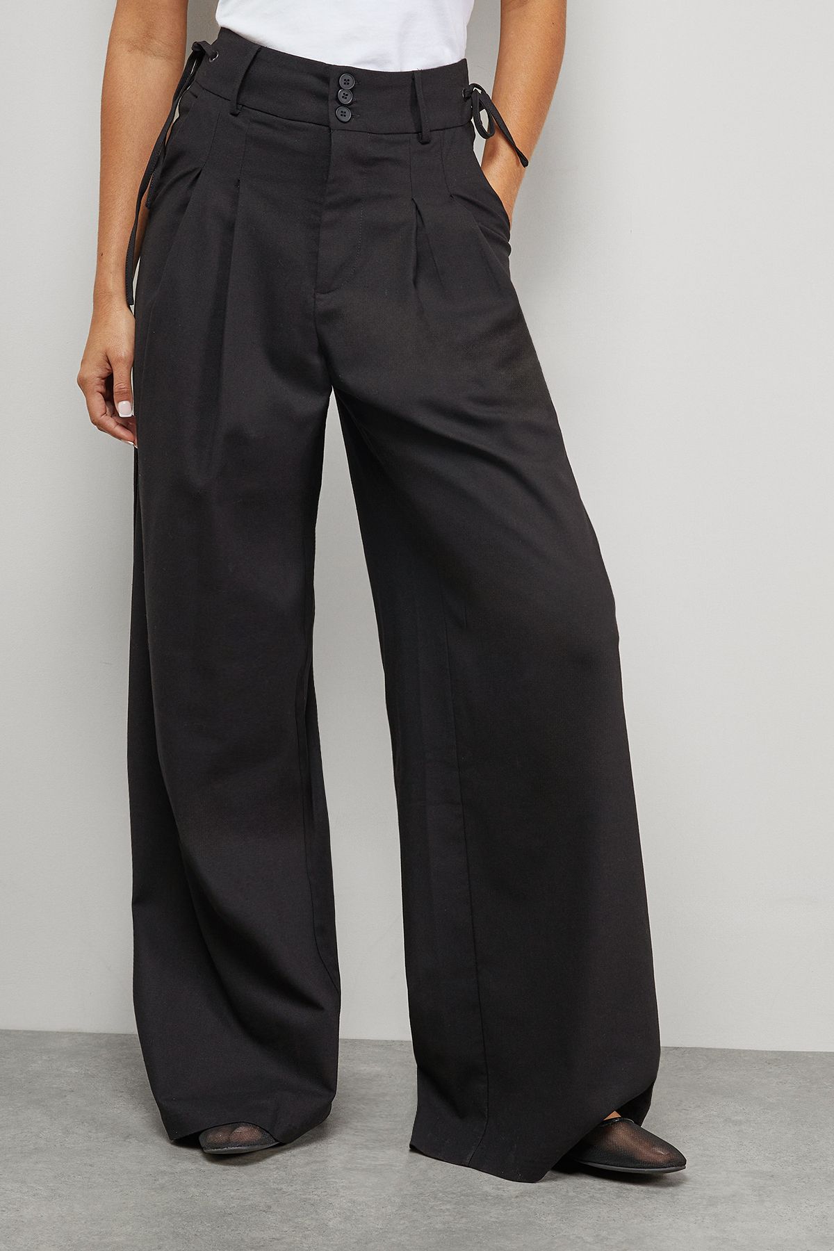 Warehouse Linen Blend Tailored Trousers Black image 1