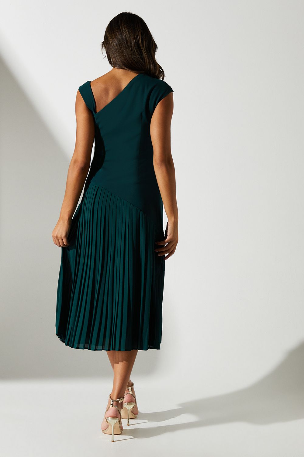 Coast Panelled  Bodice Pleated Skirt Midi Dress Dark Green image 3