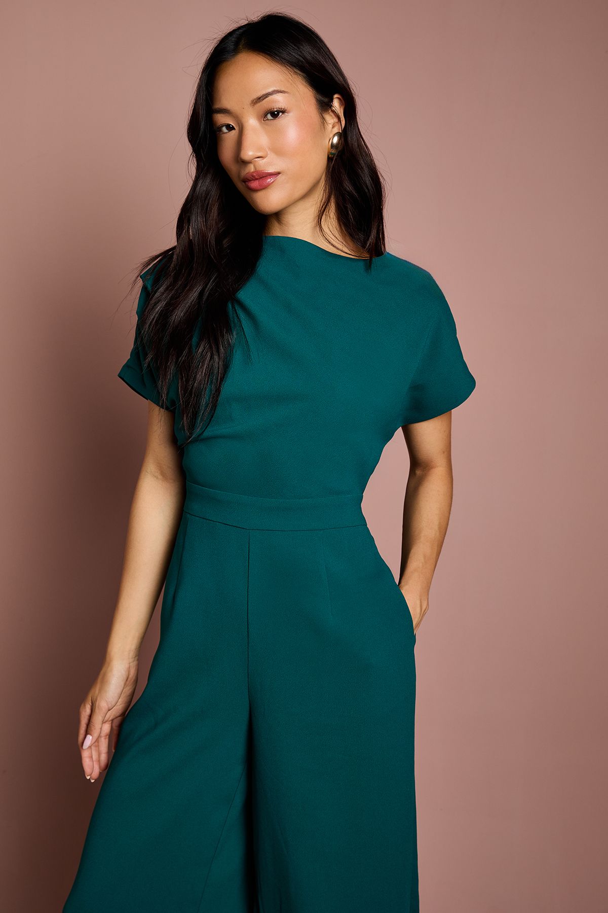 Coast Petite Pleat Off The Shoulder Jumpsuit Emerald image 2
