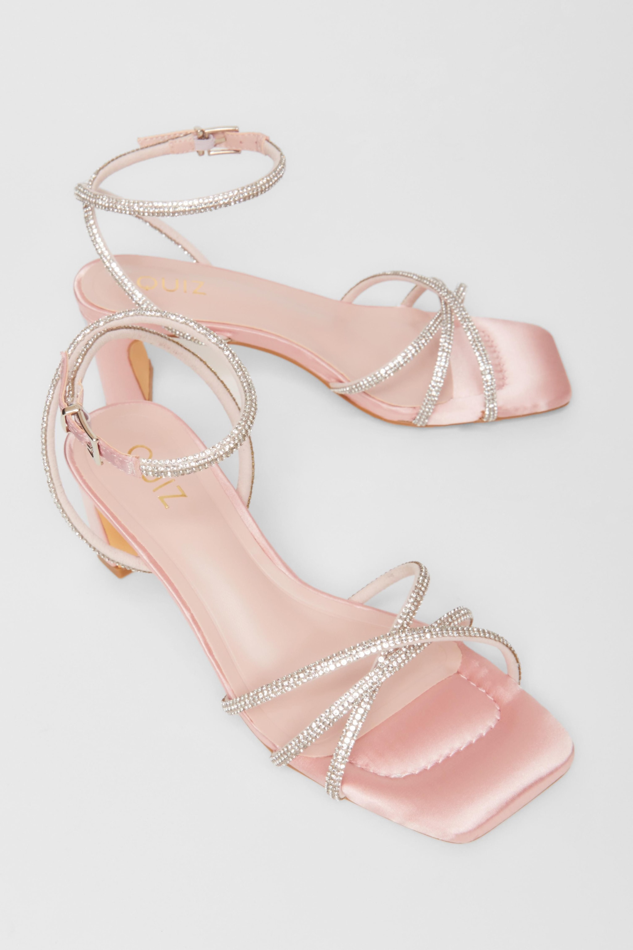 Quiz Pale Pink Diamante Strap Block Heels image 2