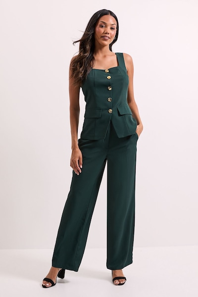 Dorothy Perkins Stitch Waistband Straight Leg Trouser Dark Green