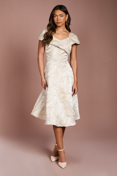 Coast Off the Shoulder Jacquard Full Skirted Midi Dress Champagne