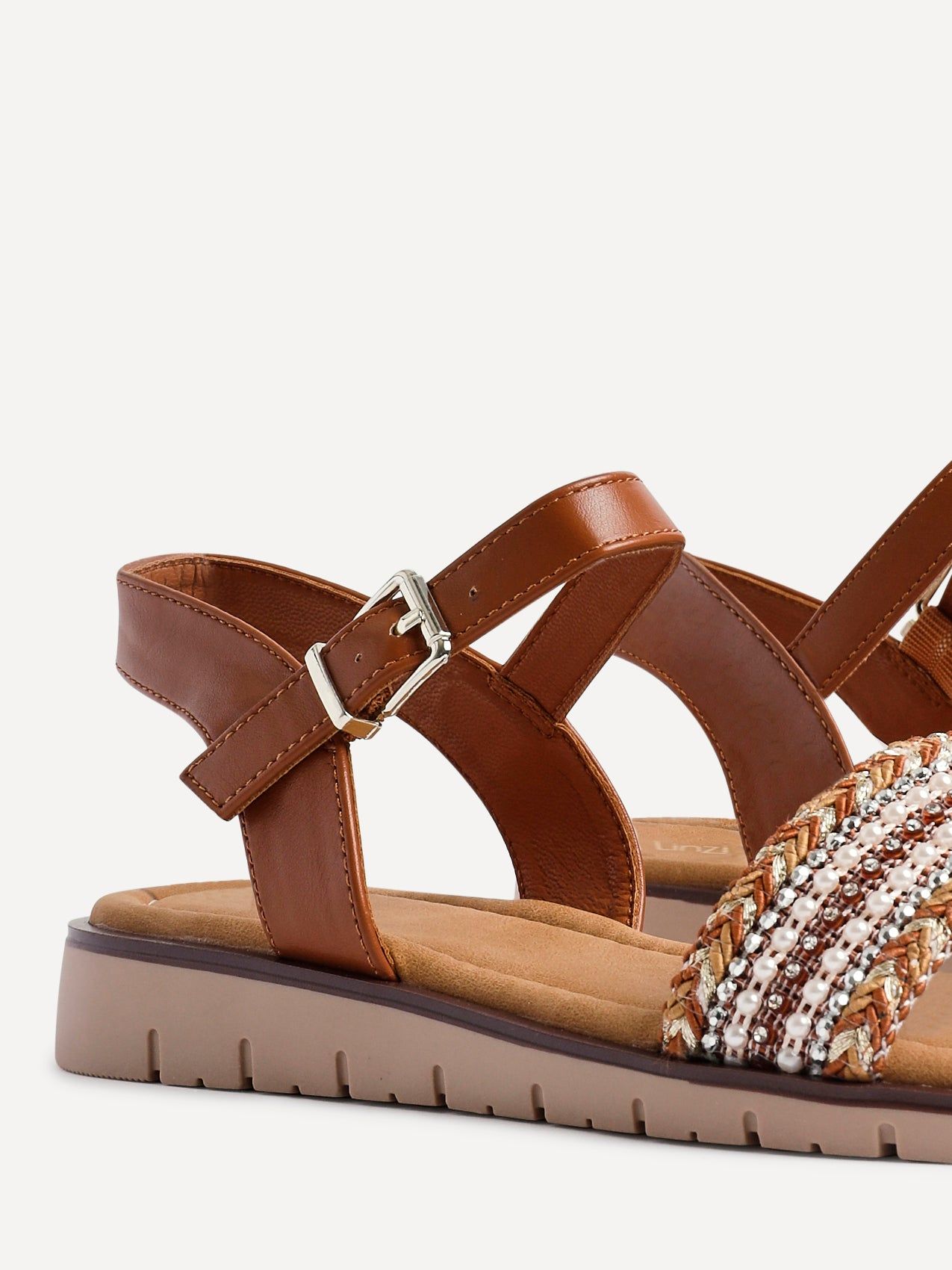 Linzi Halo Tan Weaved Embellished Flat Sandals image 4