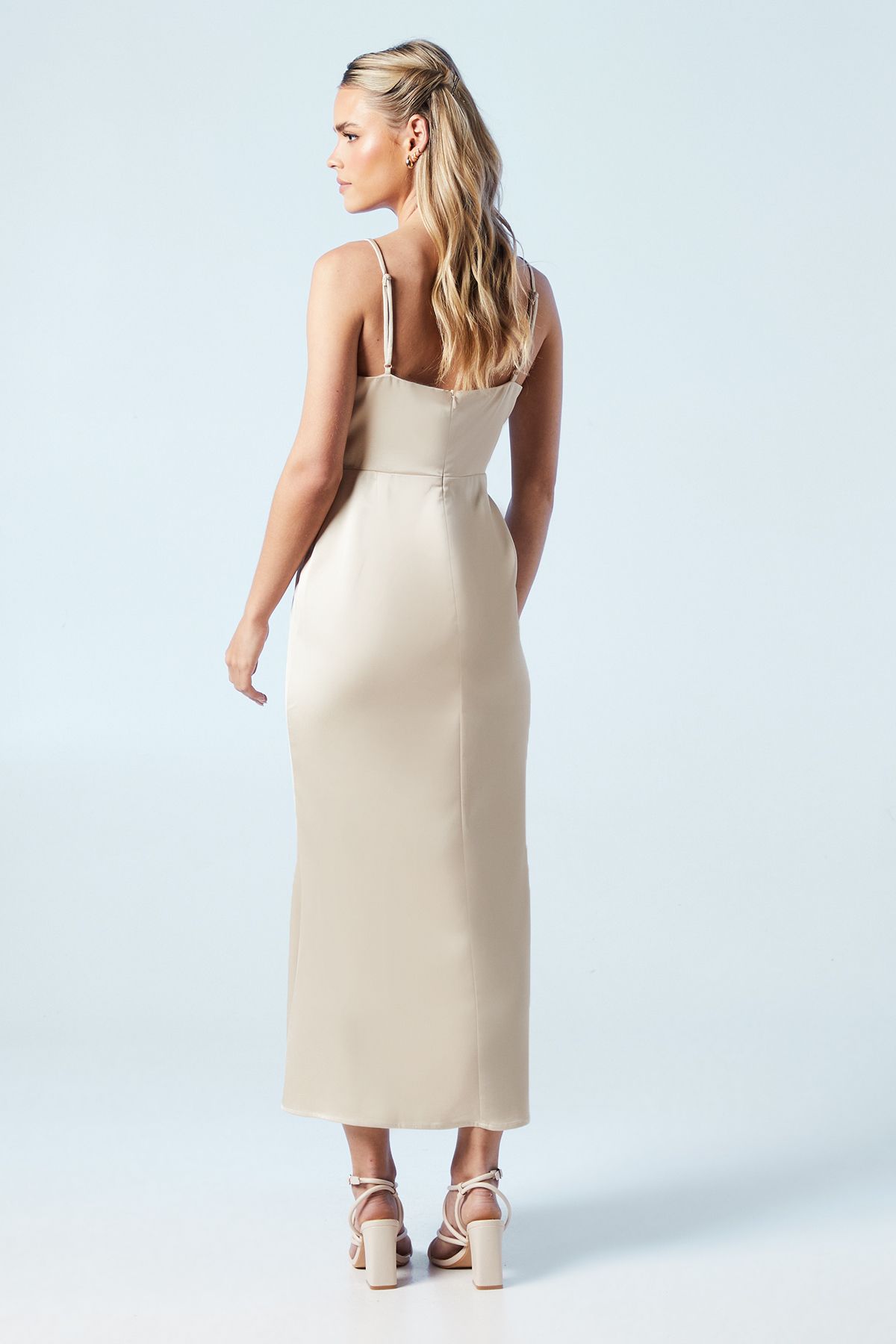 Oasis Petite Strappy Tie Detail Bridesmaid Dress Champagne image 3