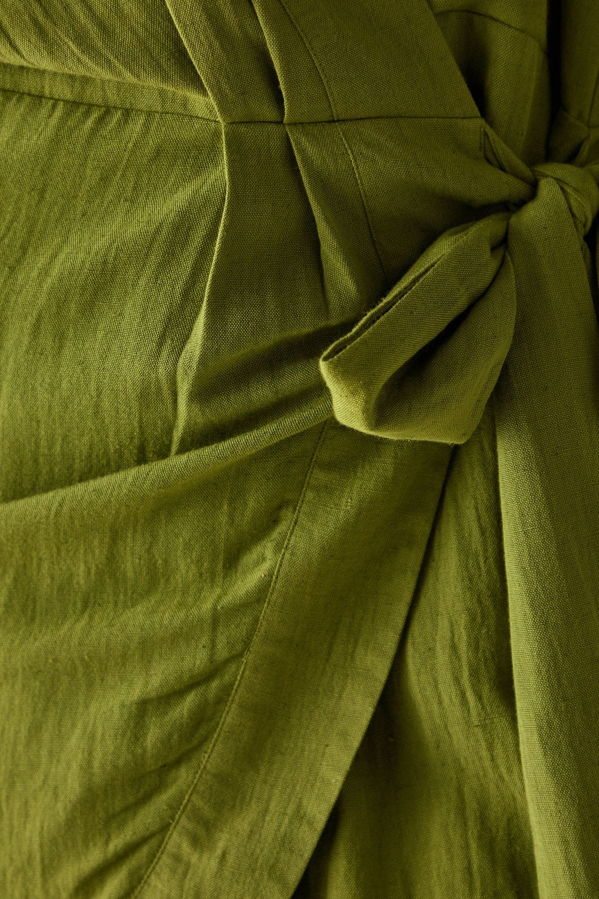 Warehouse Linen Wrap Kimono Mini Dress Chartreuse image 5