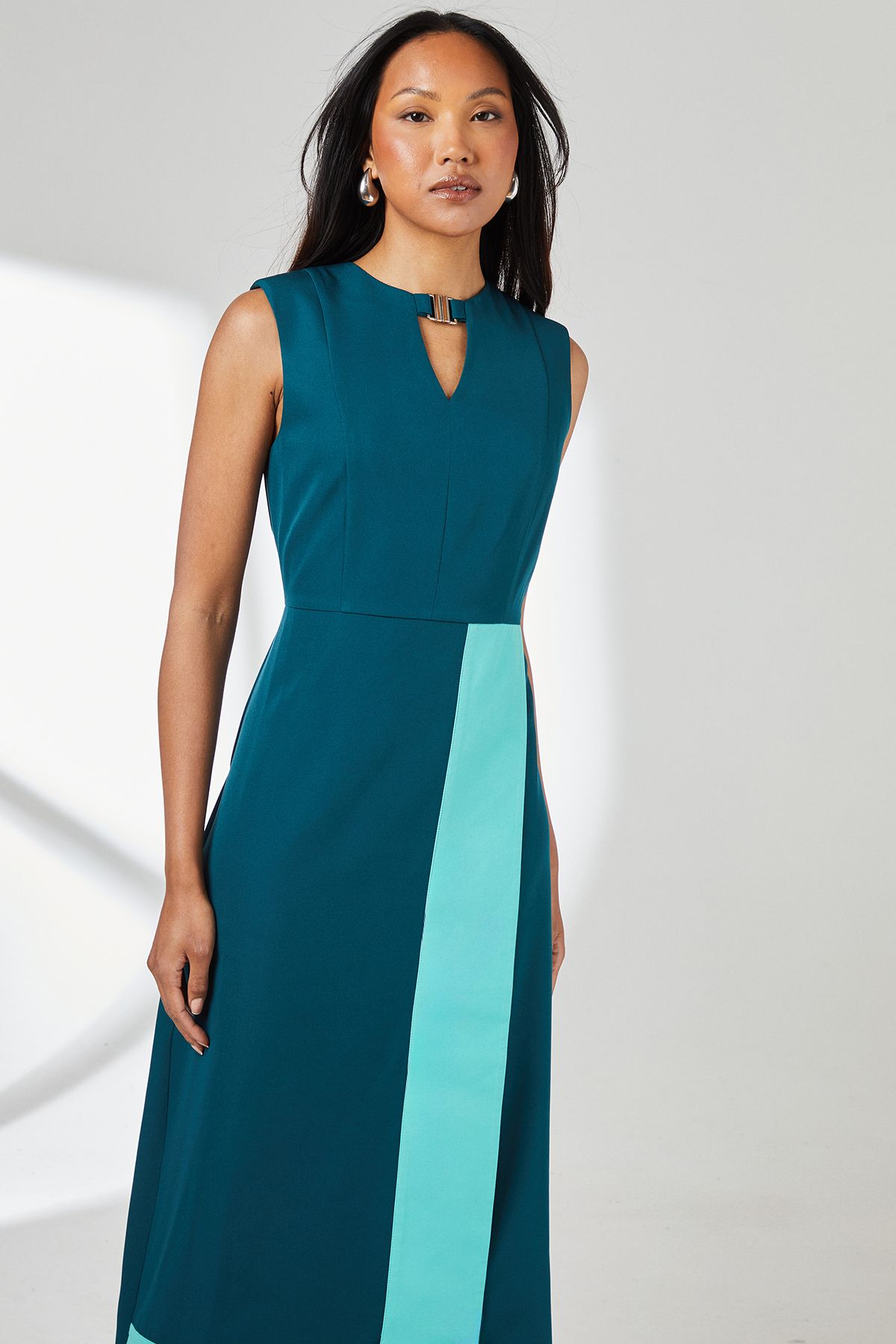 Principles Teal Contrast Detail Crepe Column Dress Teal image 2