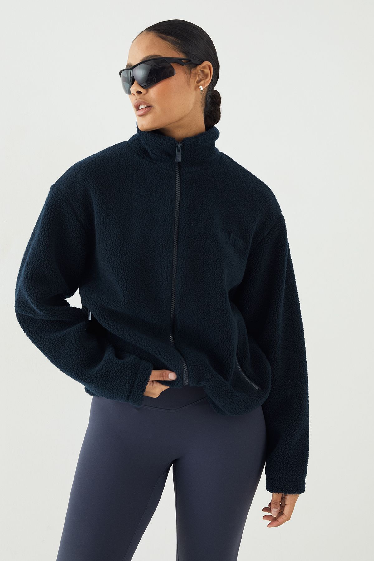 DSGN Studio DSGN Studio Borg Zip Through Funnel Neck Jacket Navy image 1