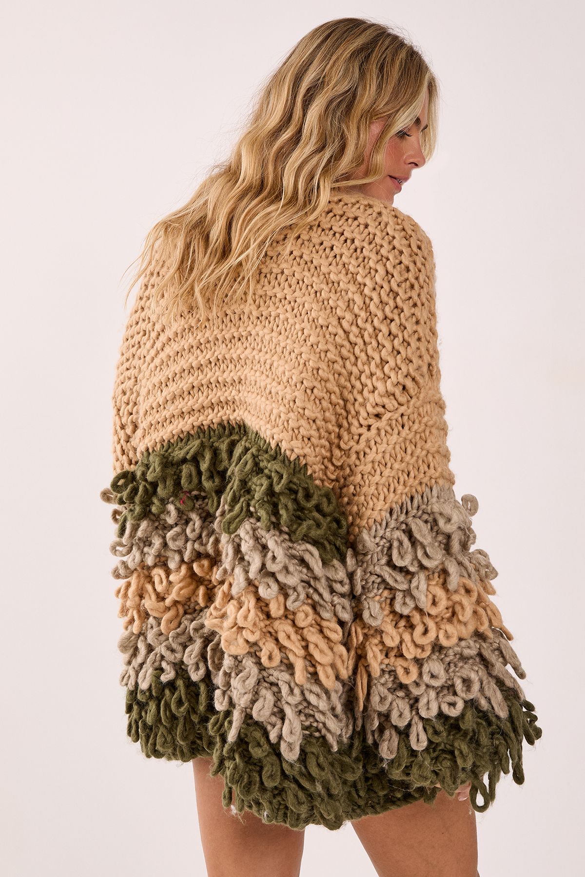 NastyGal Extreme Stripe Loopy Cardigan Beige image 3