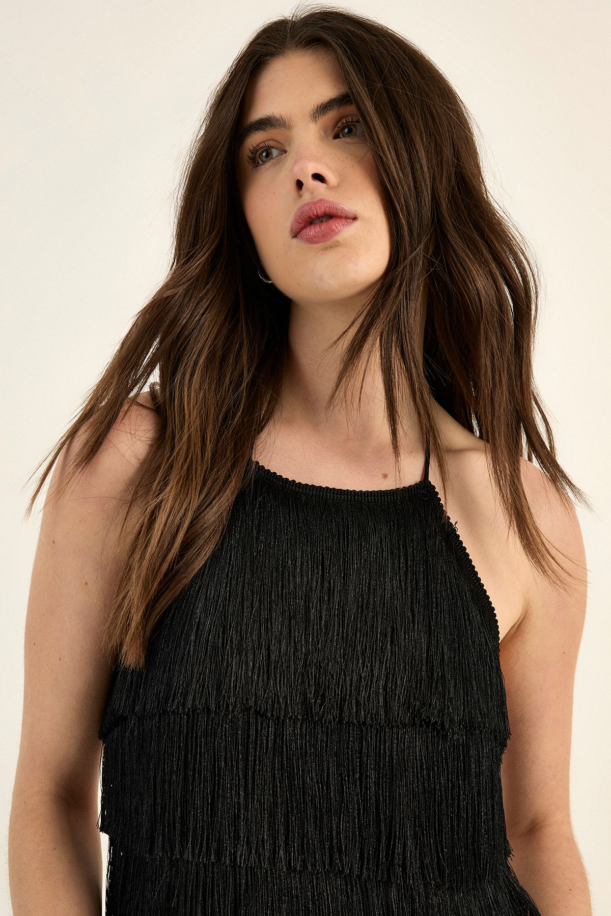 NastyGal Fringe Halter Neck Top Black image 3
