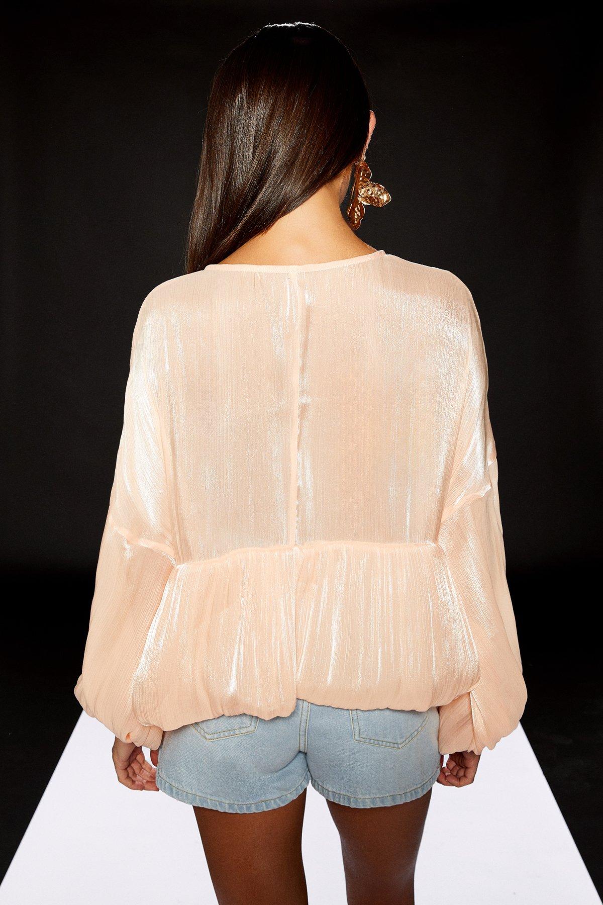 RUNWAY 1.8.1.8 Runway 1.8.1.8 Blouson Sleeve V Neck Blouse Peach image 3