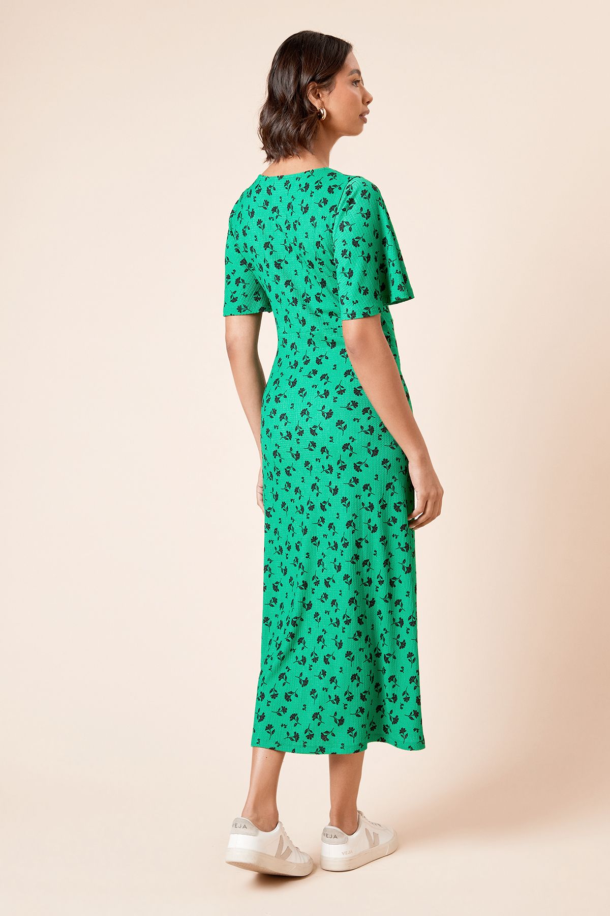 Dorothy Perkins Green Floral Angel Sleeve Jersey Midi Dress Green image 3