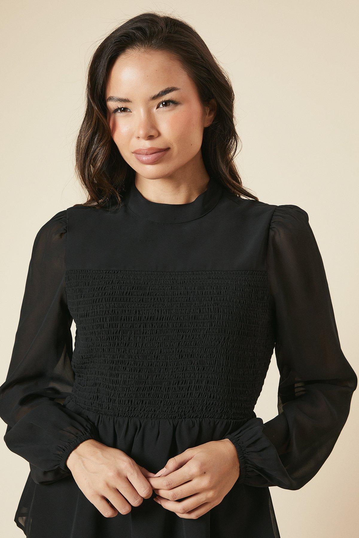 Dorothy Perkins Shirred Front And Back Long Sleeve Blouse Black image 4