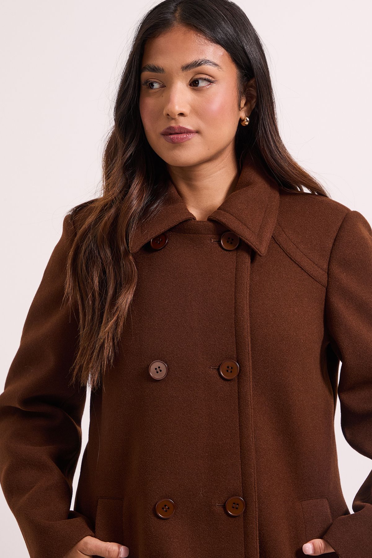 Dorothy Perkins Petite Short Faux Wool Dolly Coat Chocolate image 3