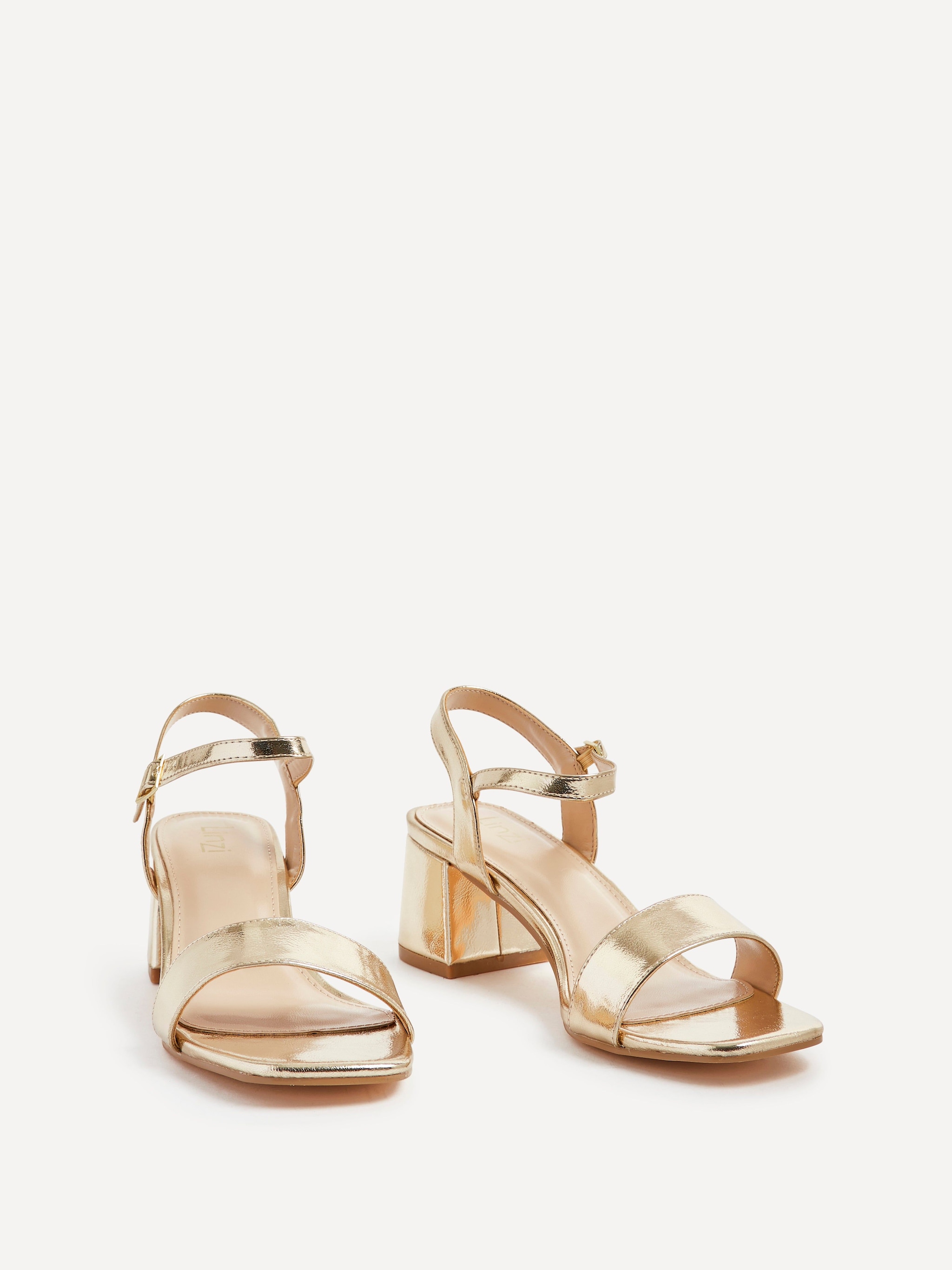 Linzi Darcie Gold Faux Leather Low Chunky Block Heeled Sandal image 3