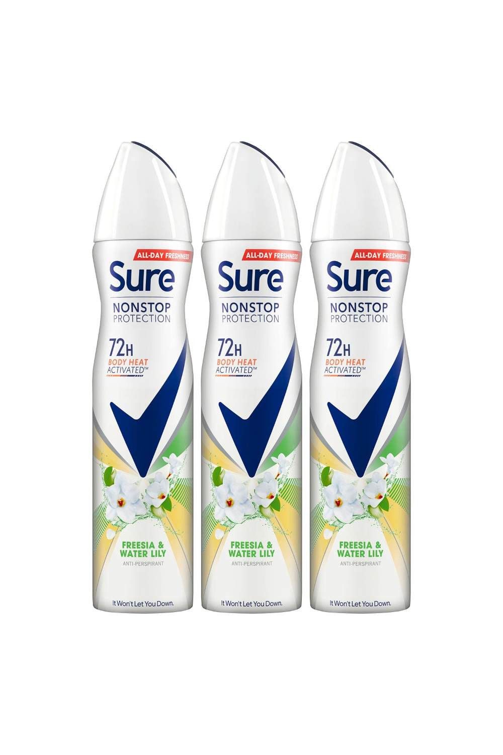 Sure Women 'Antiperspirant' 72H Protection Freesia & Water Lily Deo,3x250ml image 1