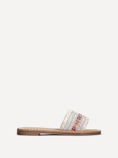Linzi Carel White Multi Woven Embellished Flat Sandals