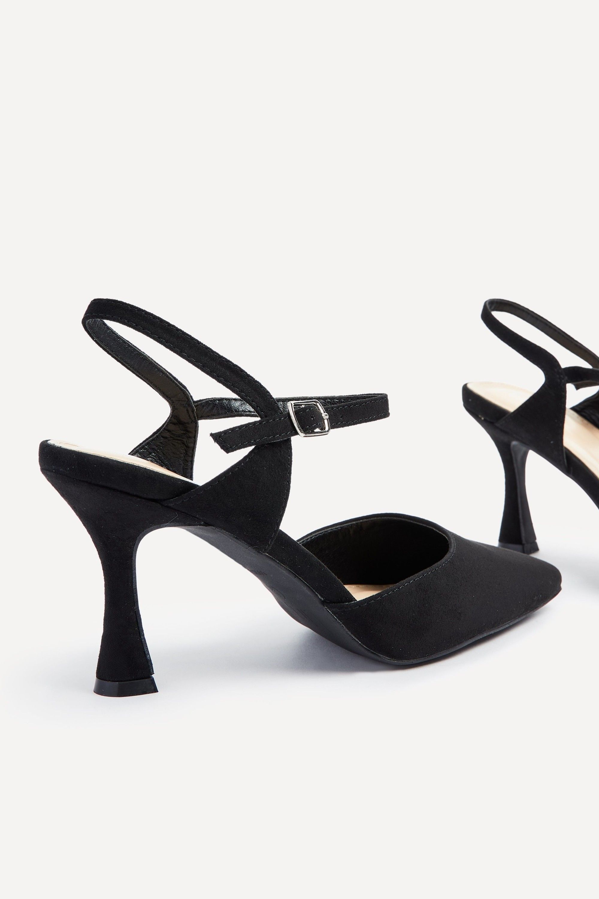 Linzi Duet Wide Fit Black Faux Suede Open Back Stiletto Court Heel image 4