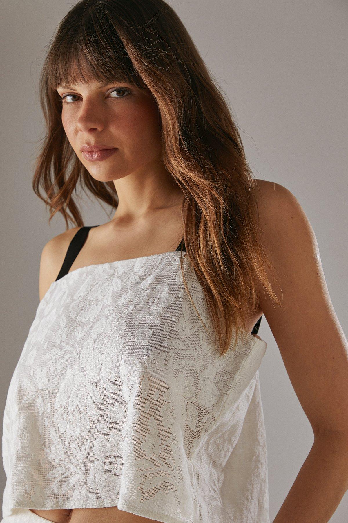 Warehouse Tablecloth Crochet Strappy Crop Top Ivory image 4