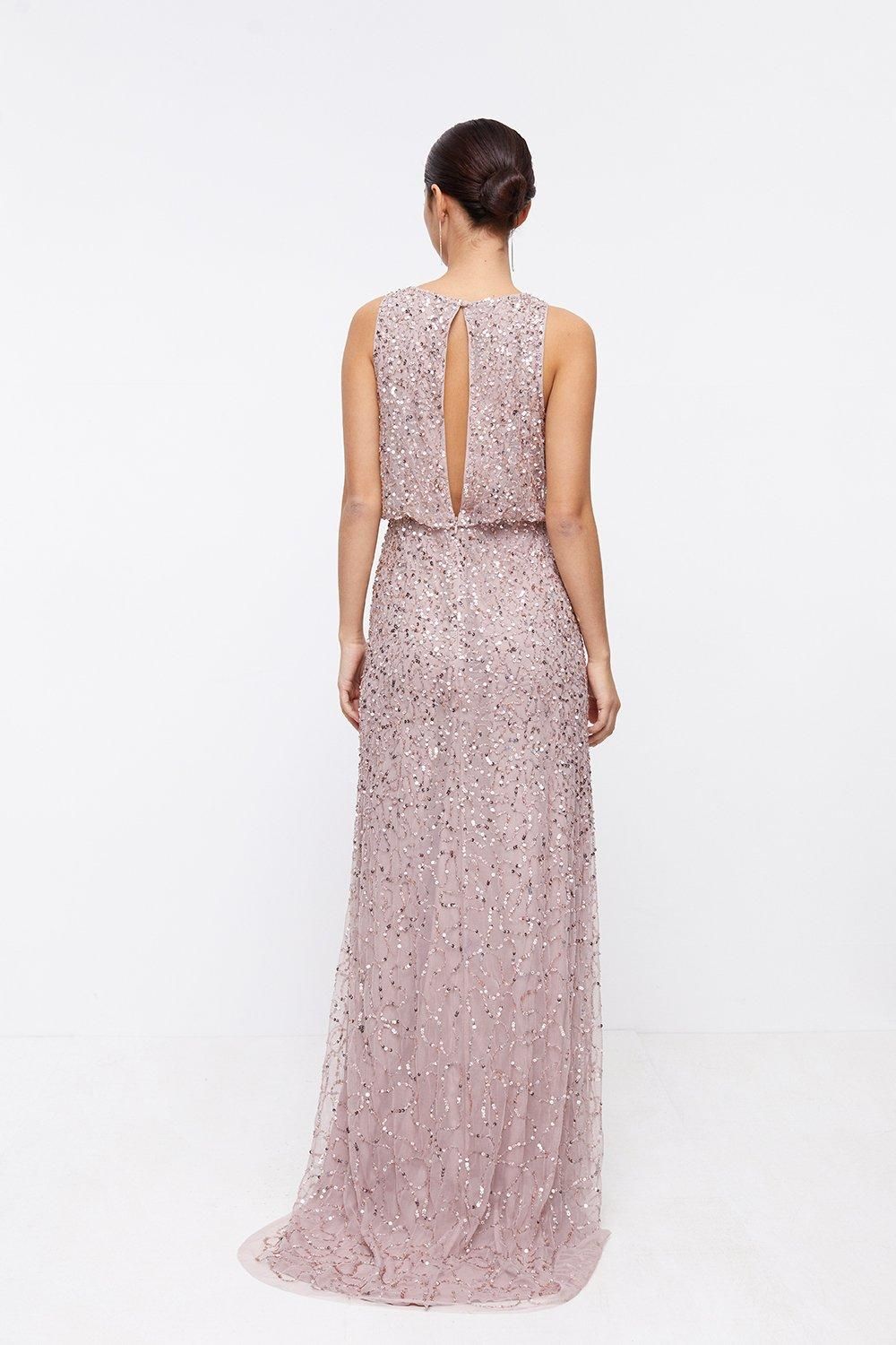 Coast Petite V Neck Blouson Sequin Maxi Dress Mink image 3