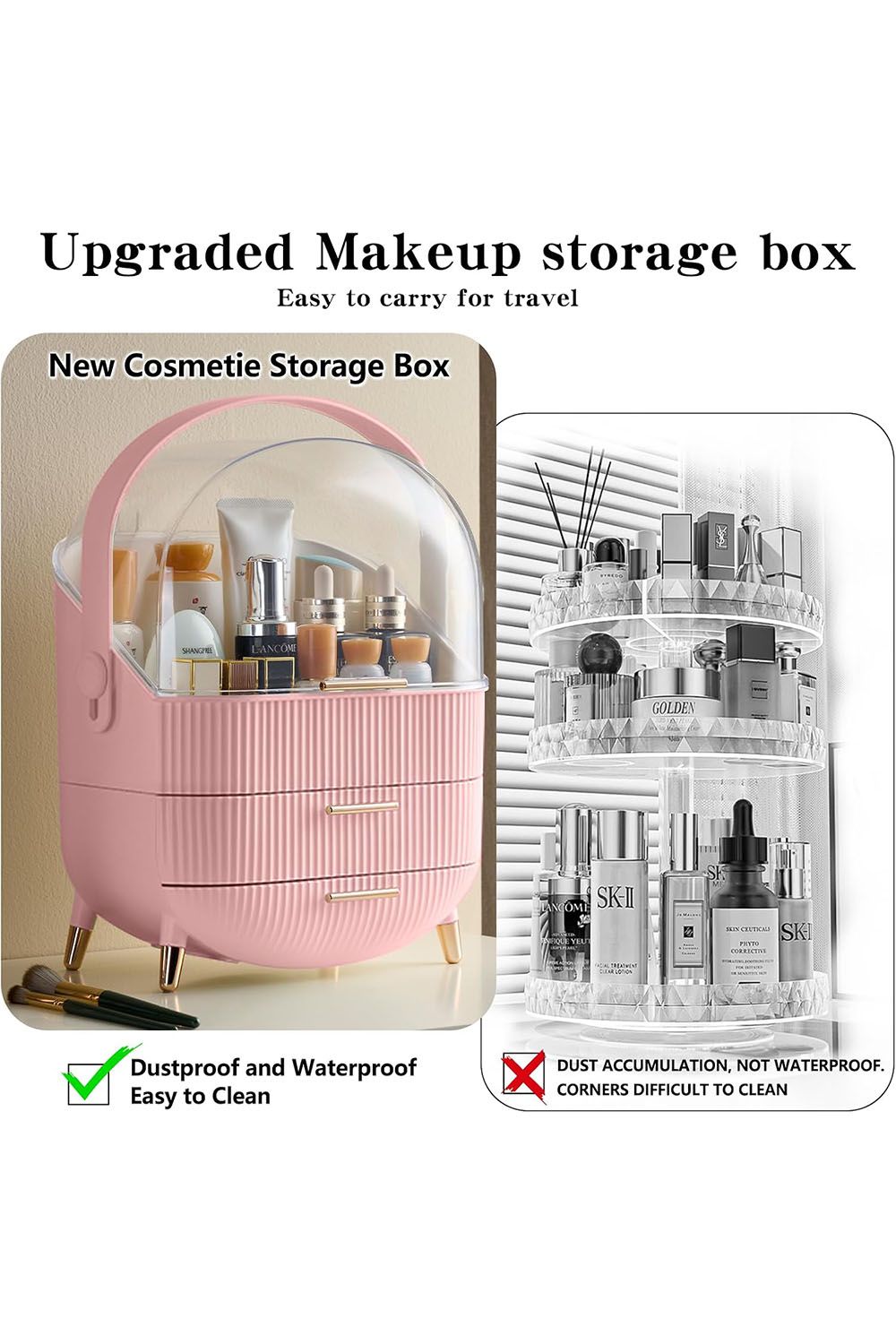 SHEONLY Cosmetic Makeup Storage Organiser Skincare Display Box Case With Portable Handle image 5