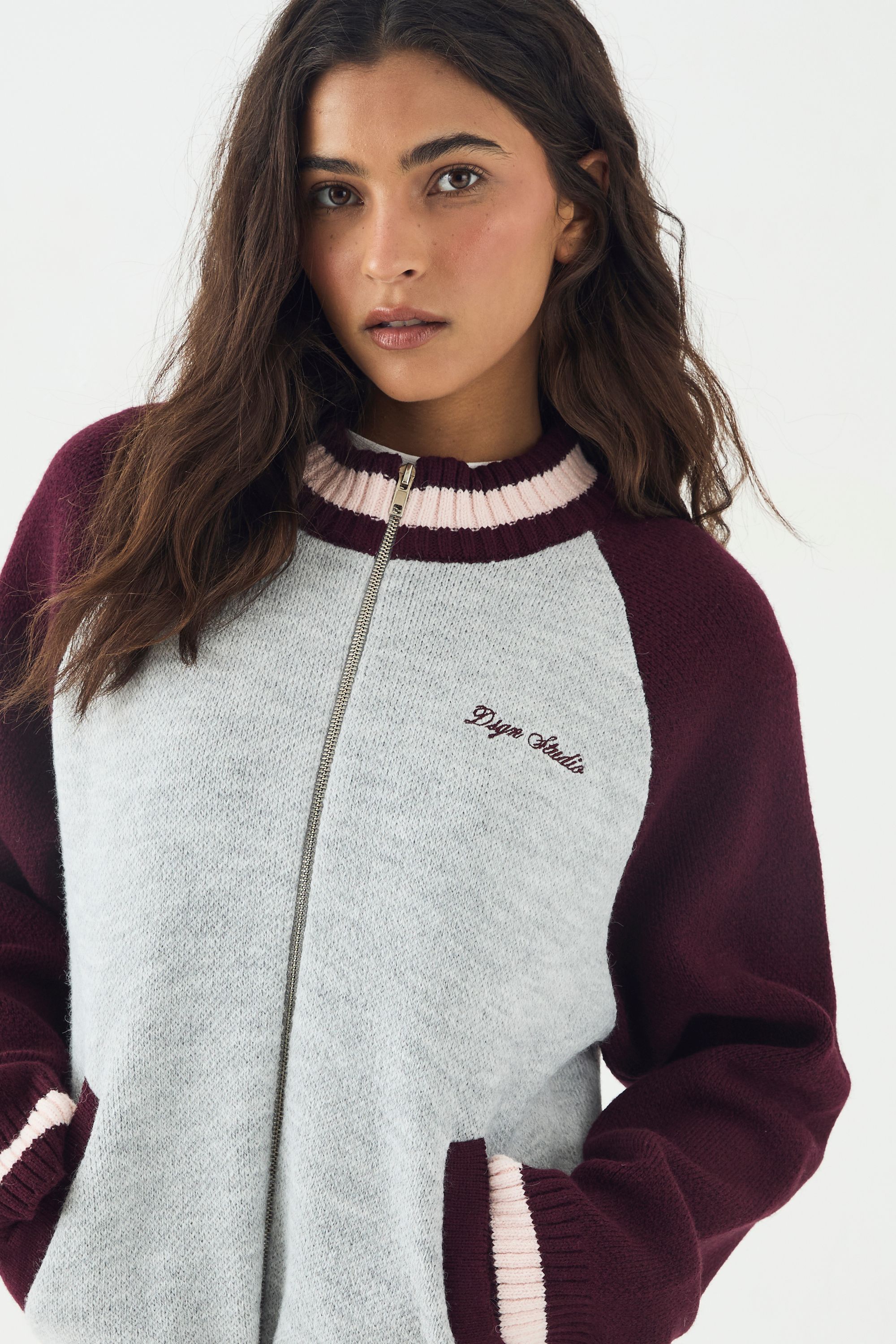 DSGN Studio DSGN Studio Oversized Knit Funnel Neck Bomber Burgundy image 4